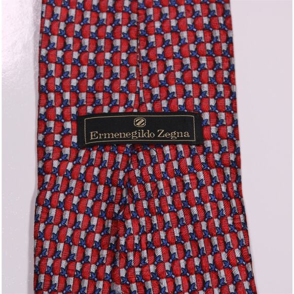 Ermenegildo Zegna Red Blue Gray Geometric Print Silk Necktie Tie - Picture 5 of 8
